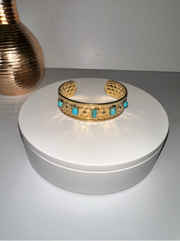 Stainless Steel Gold & Turquoise Bracelet - 1561