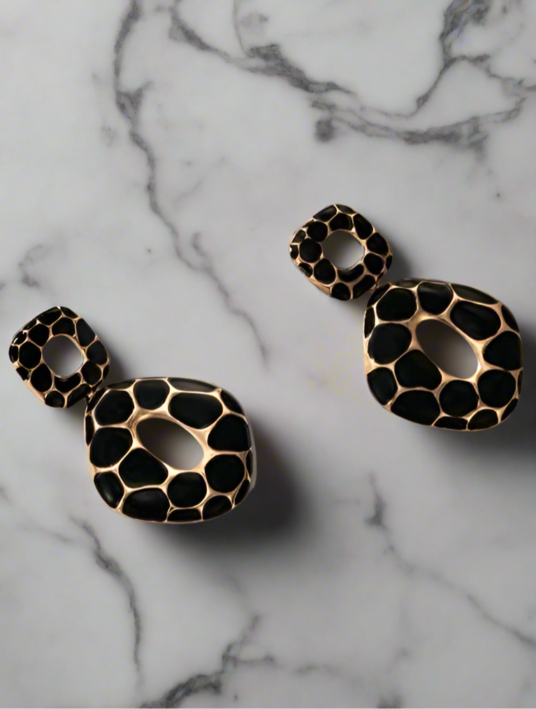 Black and Gold Geometric Earring - 1129
