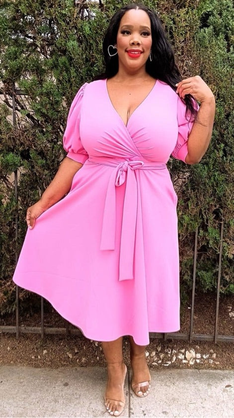 Plus Size Pink Belted Skater Dress - 1740