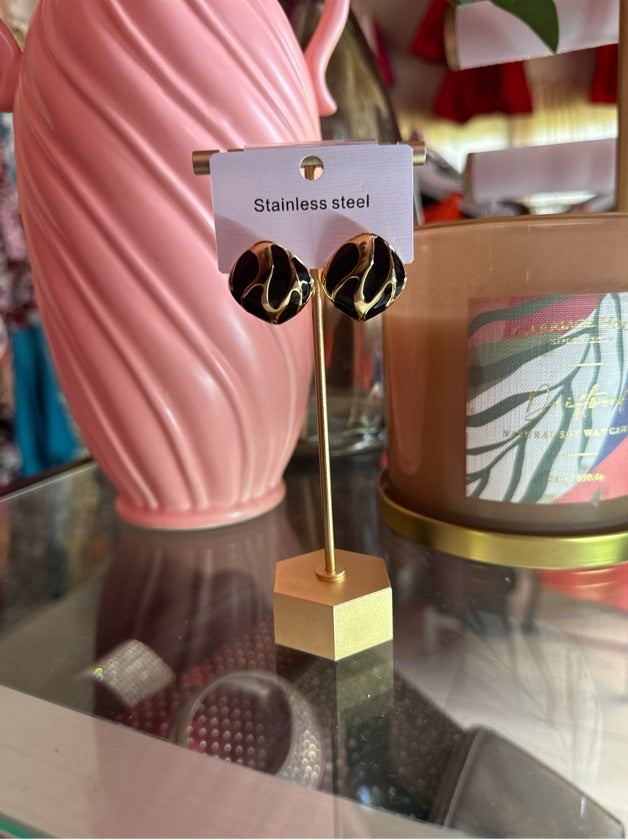 Black And Gold Stainless Steel Earring - 1451