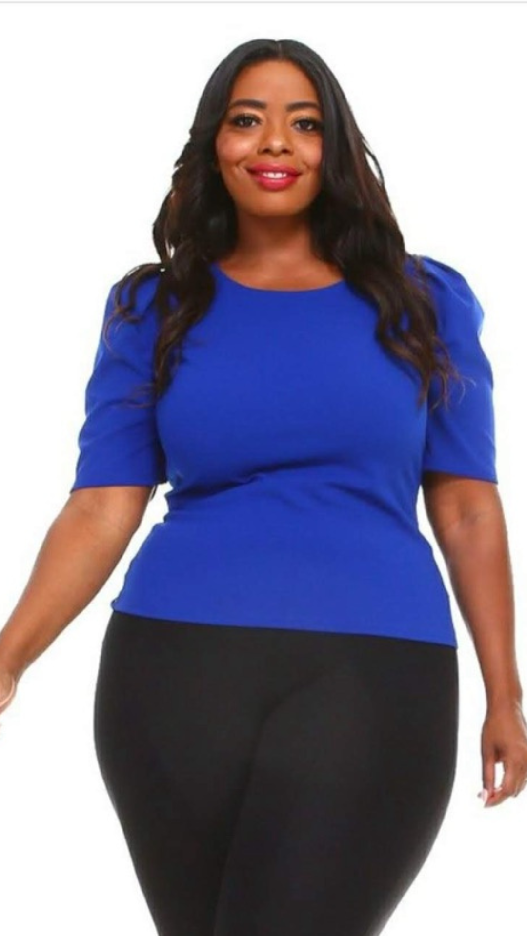 Plus Size Gathered Sleeve Blue Top - 1279