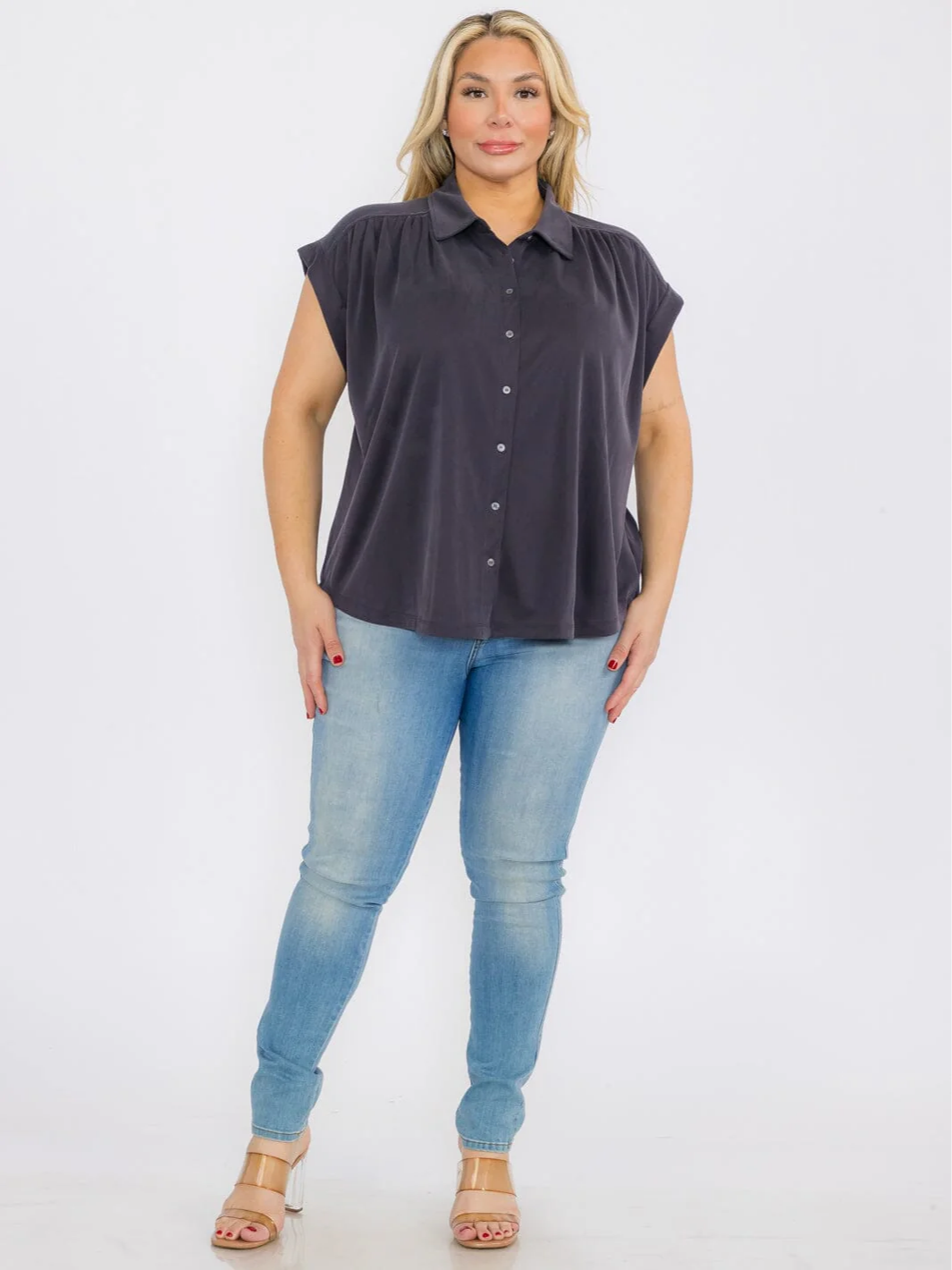 Plus Size Button Up Blouse - PTC12582SA