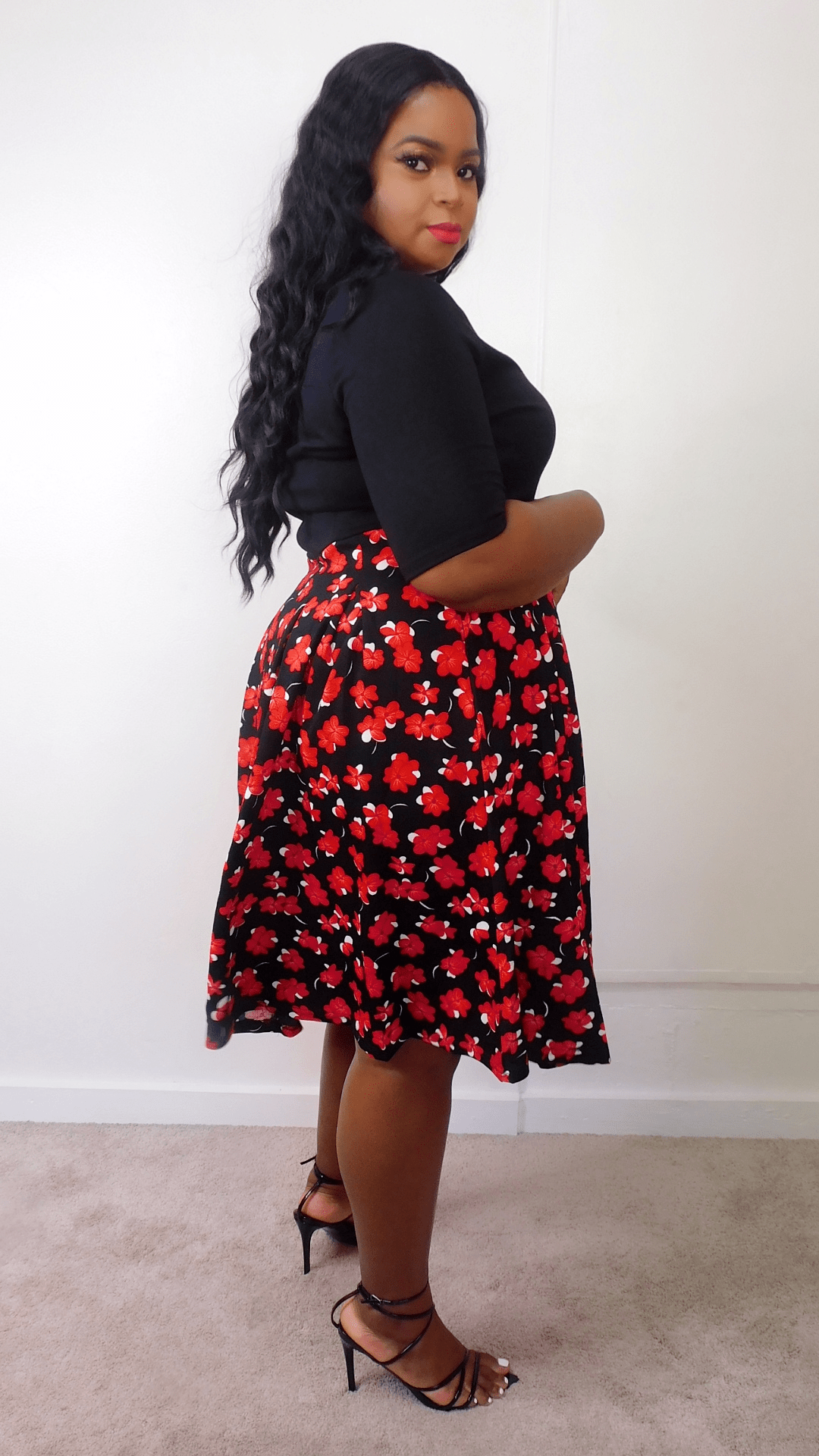 Plus Size Rose Print Midi Dress