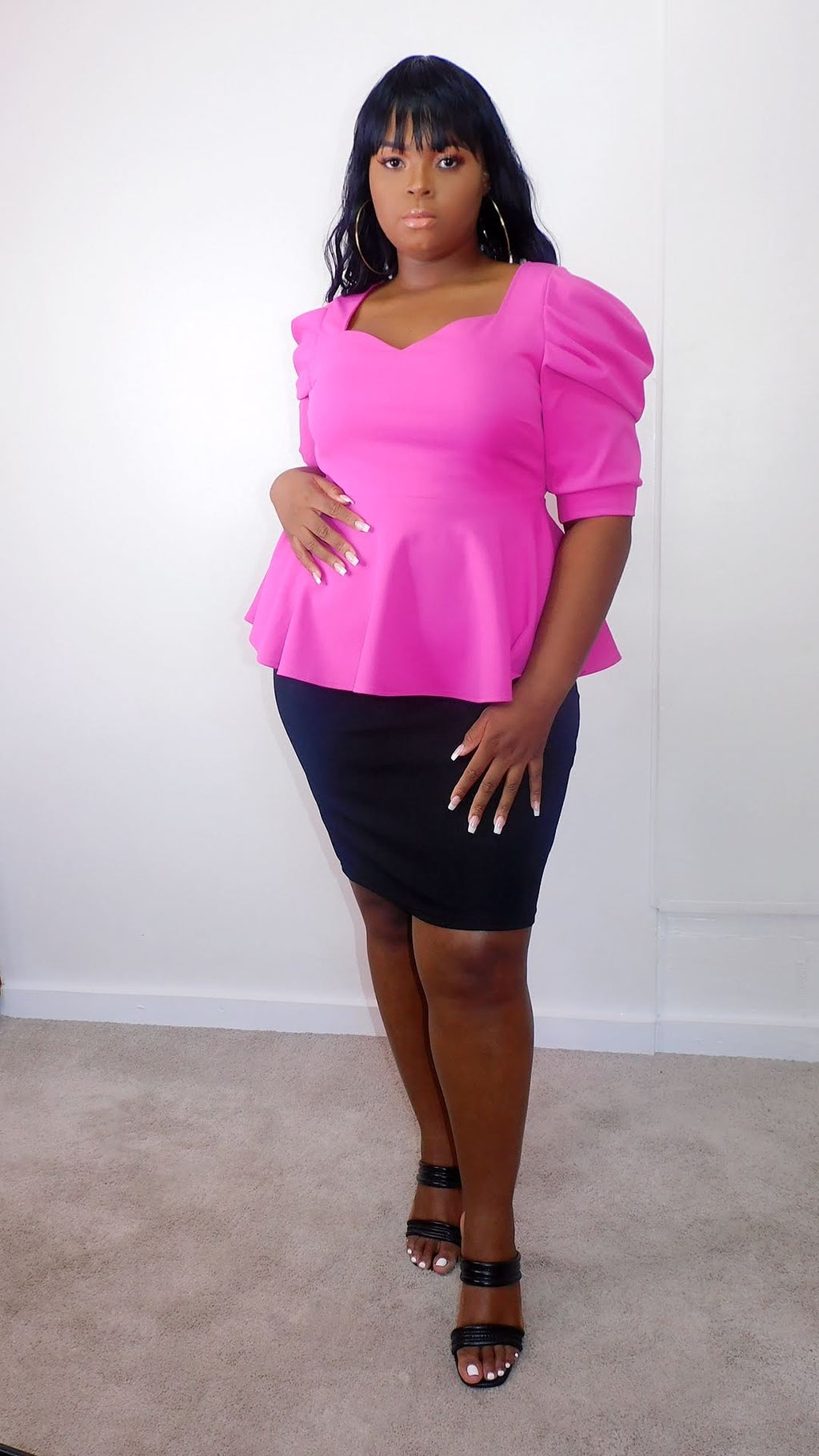 Plus Size Pink Peplum Dress - 1255
