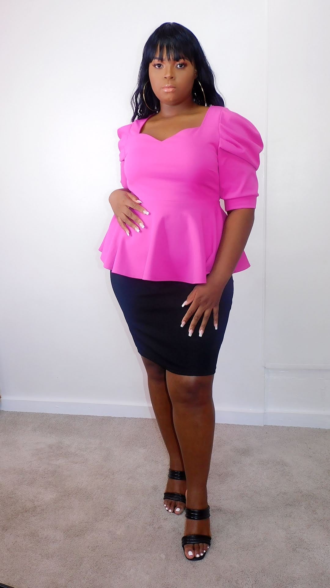 Plus Size Pink Peplum Dress - 1255