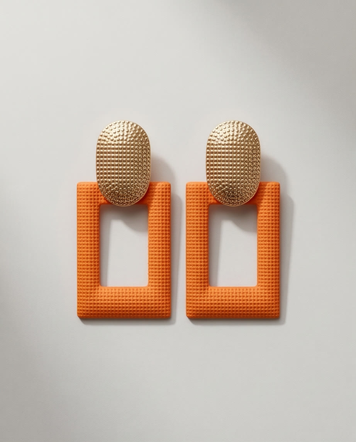 Gold And Orange Boxy Earrings