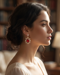 Red Diamond With Pearl Earrings
