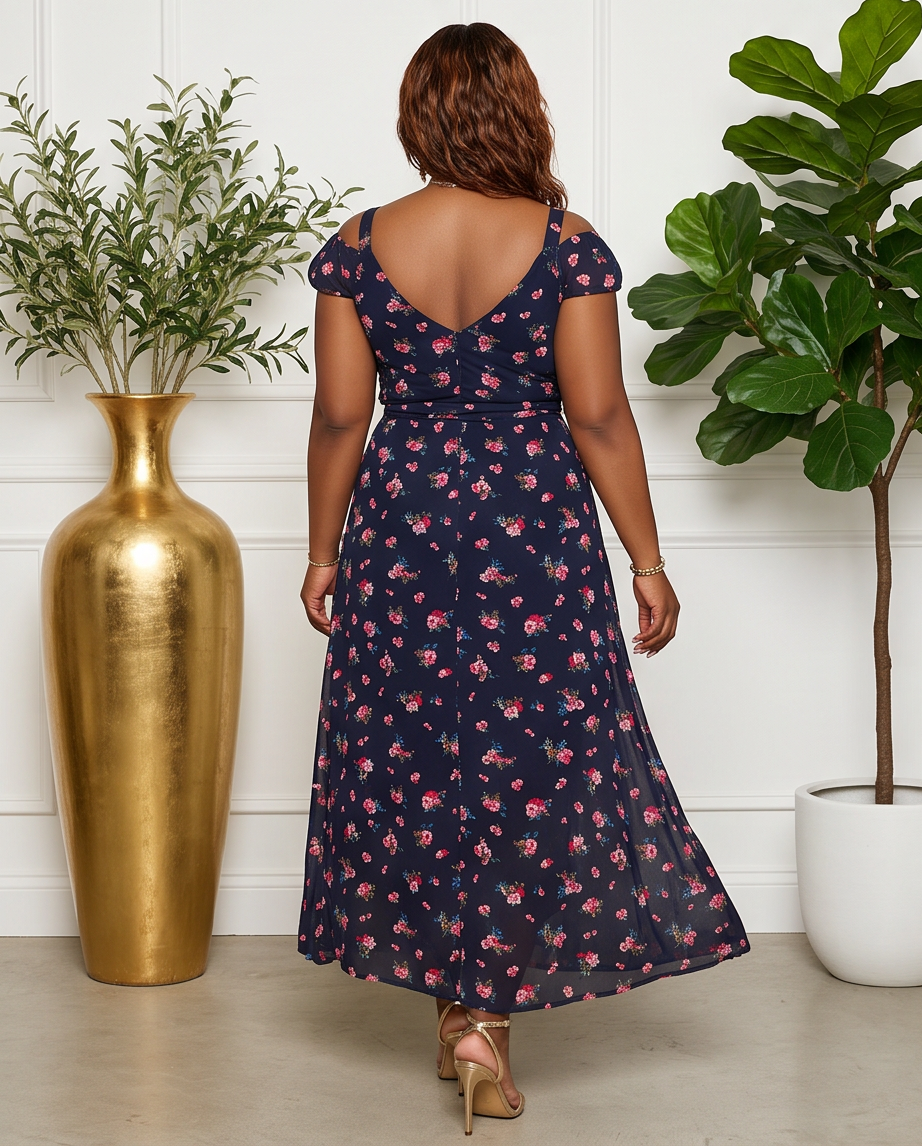 Plus Size Navy Floral Maxi Dress