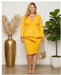 Plus Size Yellow Peplum Midi Dress