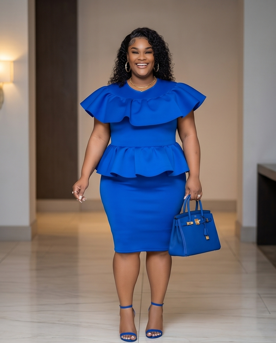 Plus Size Blue Ruffle Dress
