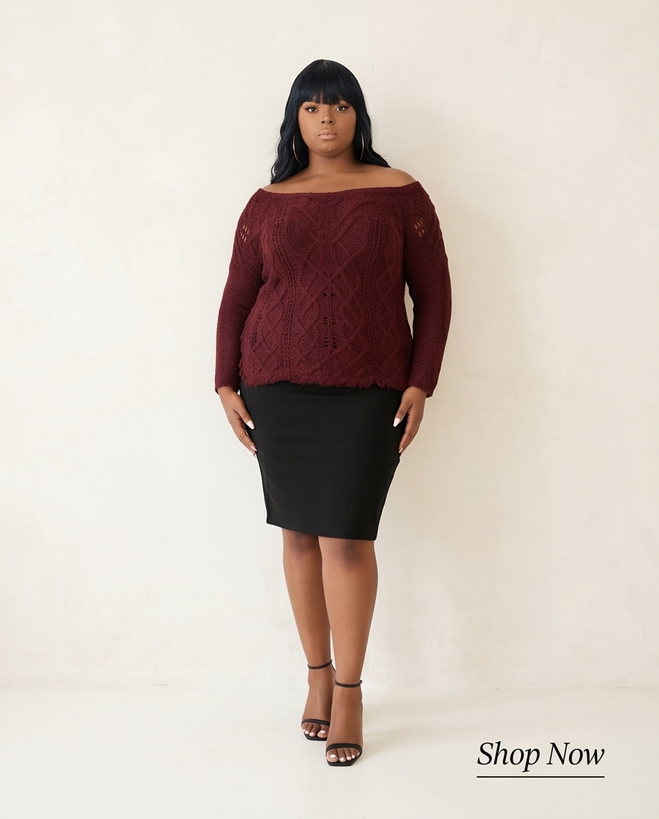Plus Size Burgundy Raw Hem Sweater