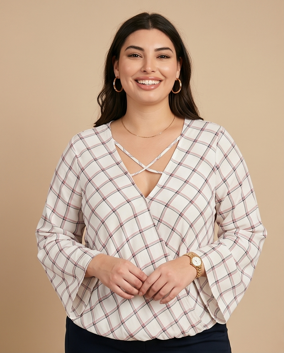 Plus Size Wrap Long Sleeve Top