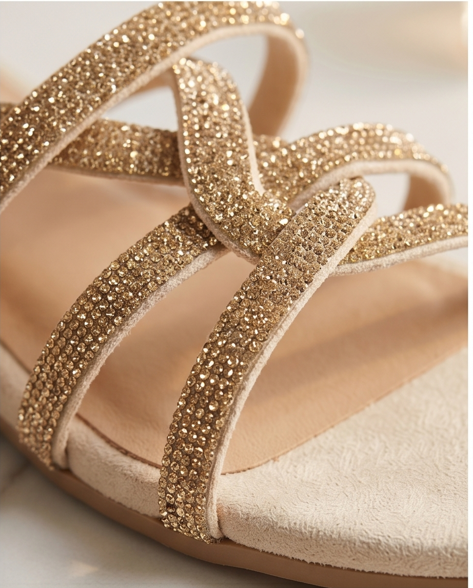 Gold Glitter Strappy Flats