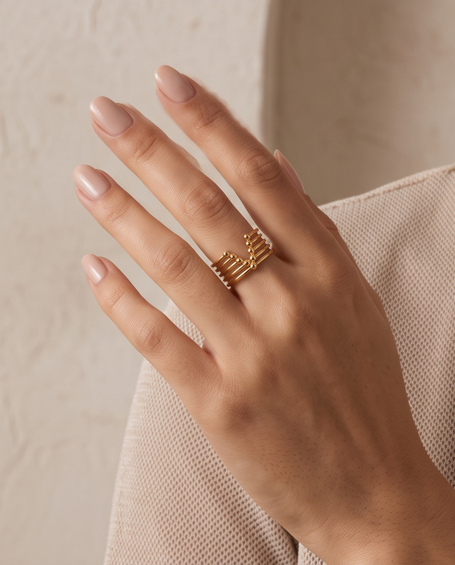 Stainless Steel Gold Pyramid Ring