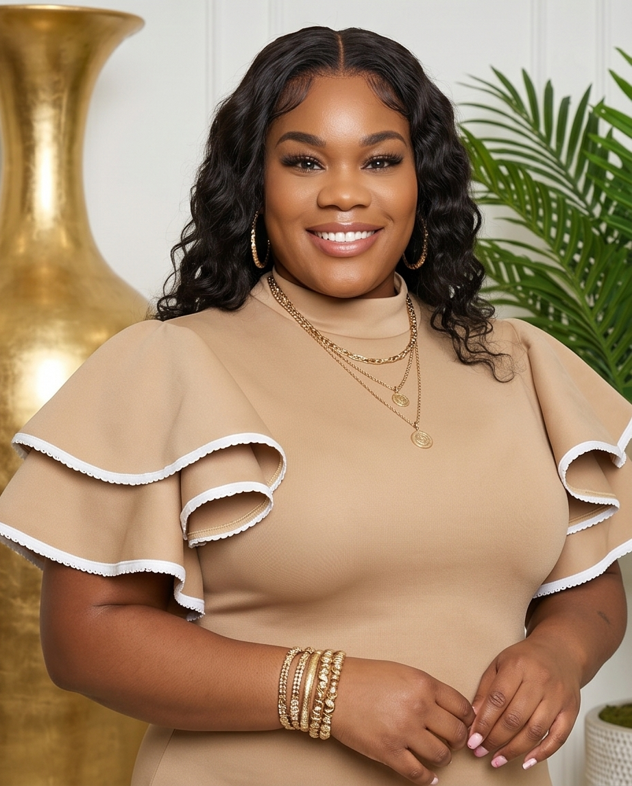 Plus Size Tan Bodycon Ruffle Dress