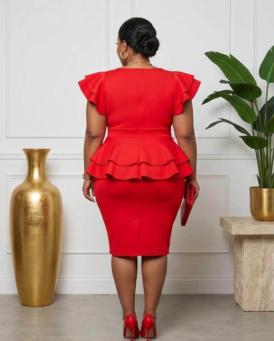 Plus Size Red Peplum Ruffle Dress