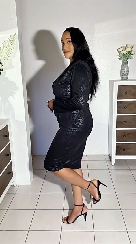 Plus Size Black Skirt Set - 1053