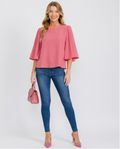 Blush Pink Bell Sleeve Blouse