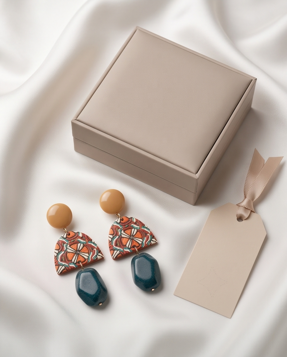 Nude & Teal Drop Earring