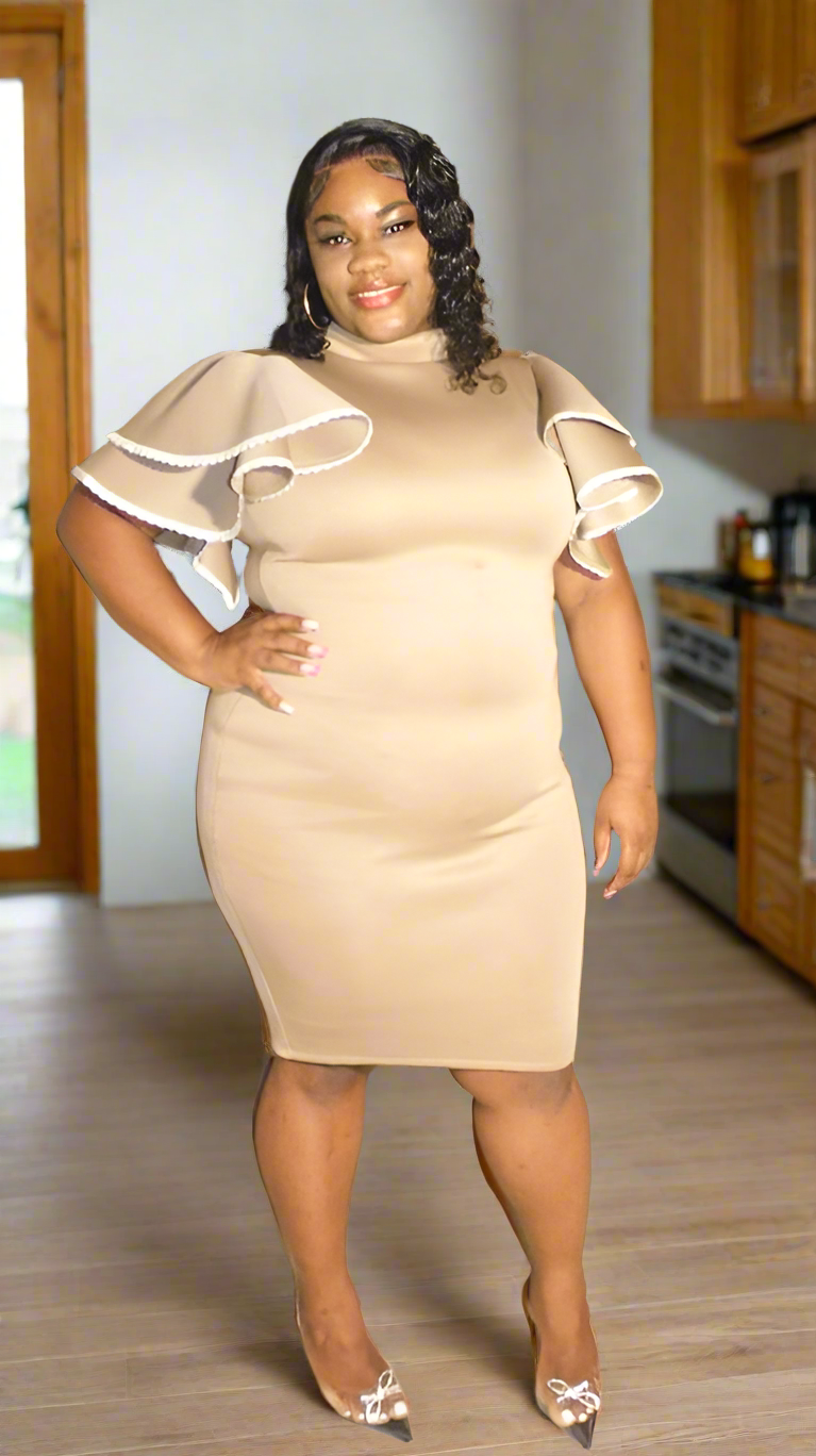 Plus Size Tan Bodycon Dress - 2739