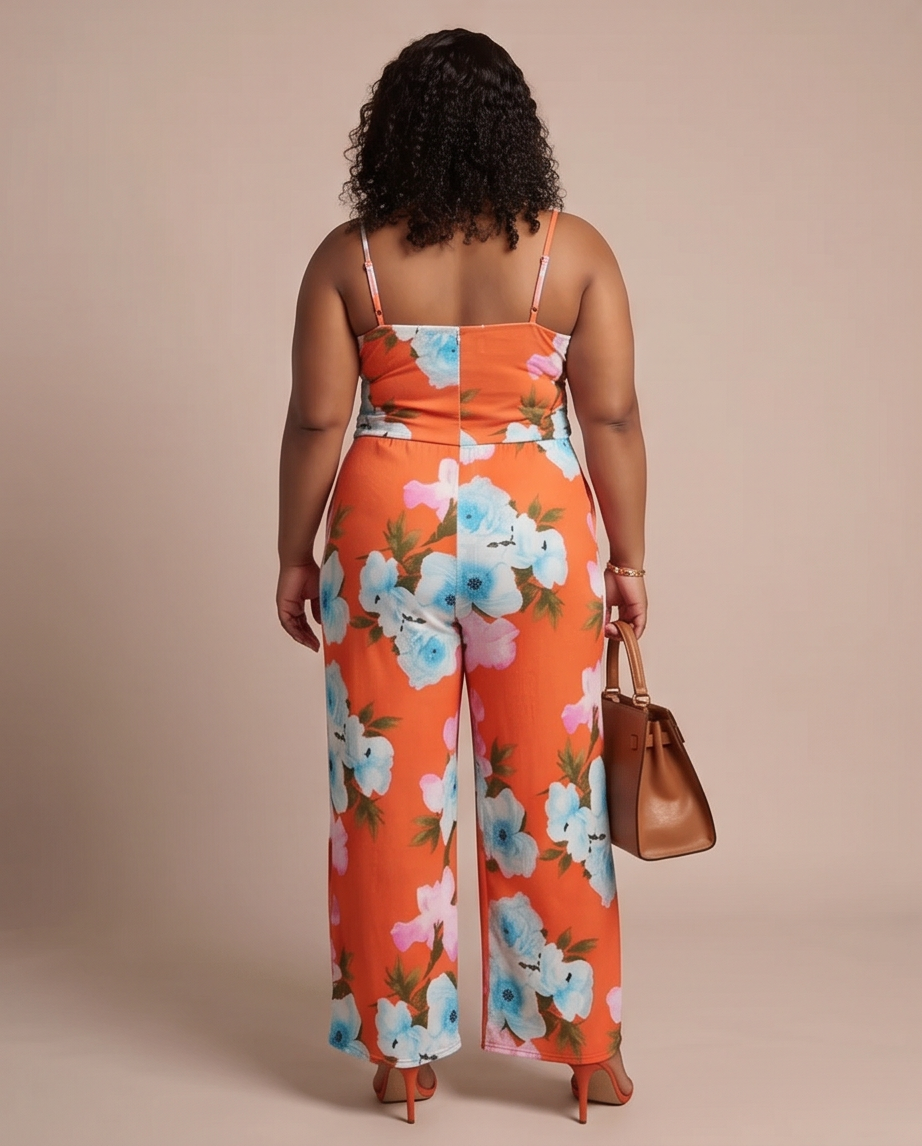 Plus Size Orange Floral Jumpsuit