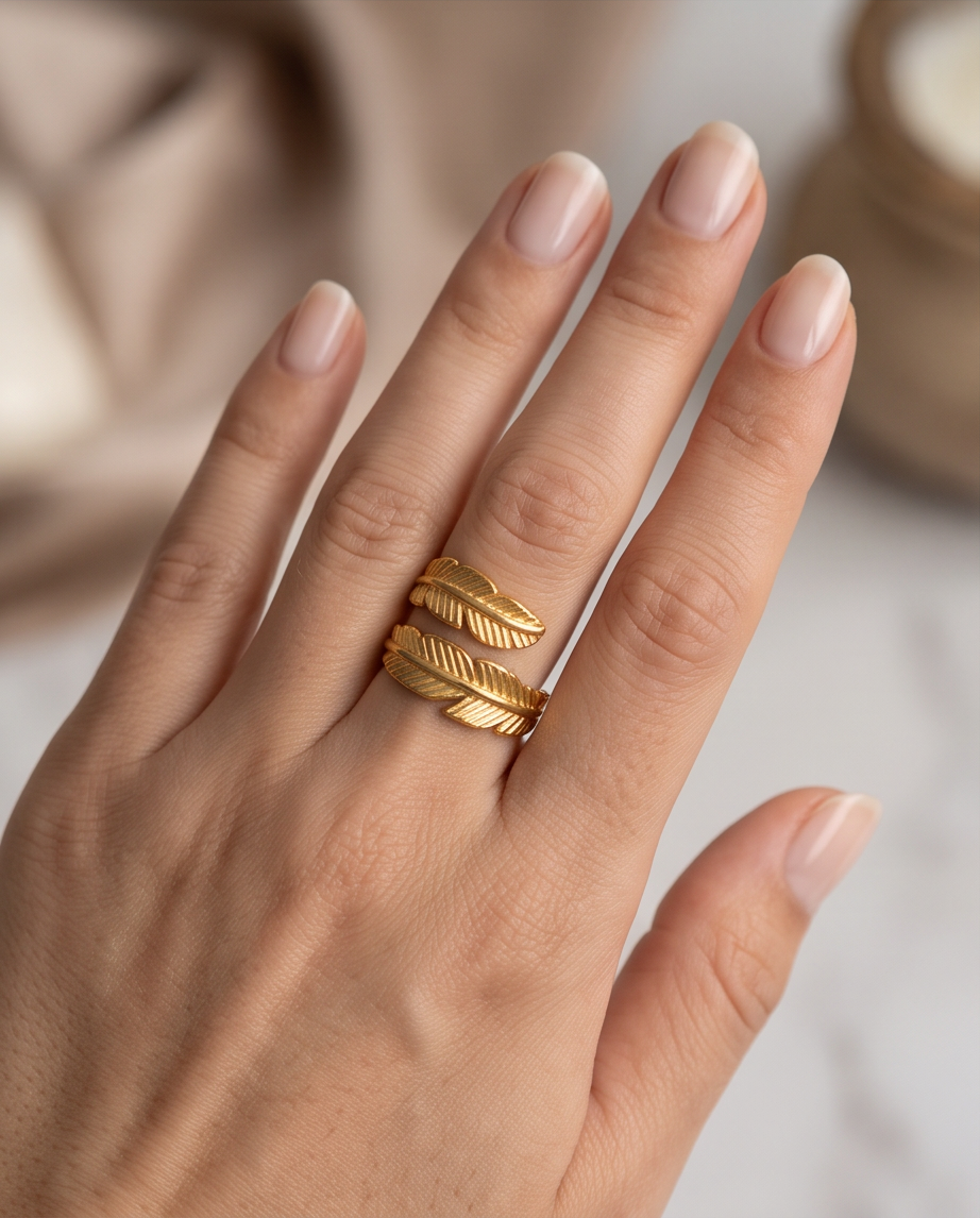 Stainless Still Gold Folded Leaf Ring