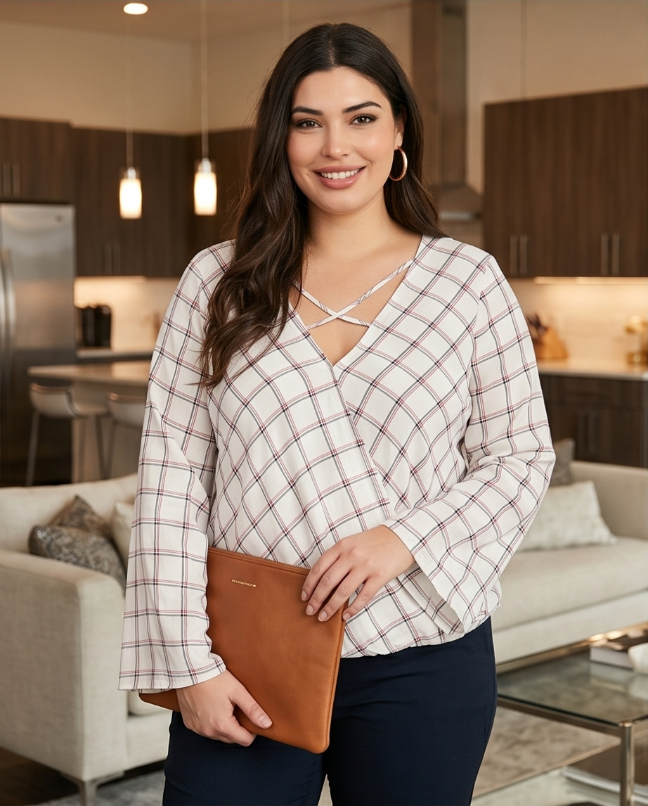 Plus Size Wrap Long Sleeve Top