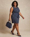 Plus Size Black Knot Front Striped Dress