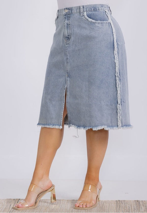 Plus Size Denim Midi Skirt - H7208W