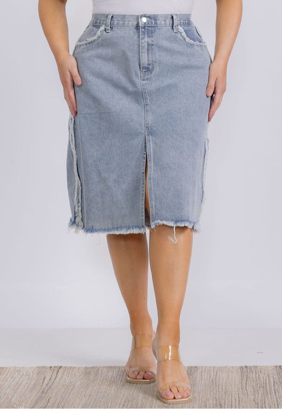 Plus Size Denim Midi Skirt - H7208W