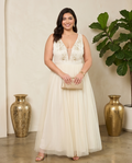 Plus Size Ivory Tulle Maxi Sheer Dress