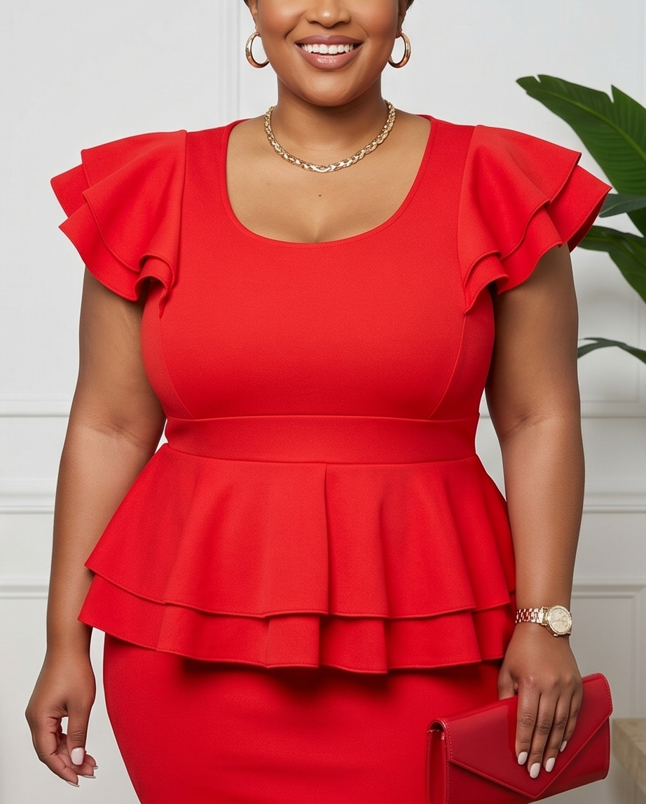 Plus Size Red Peplum Ruffle Dress