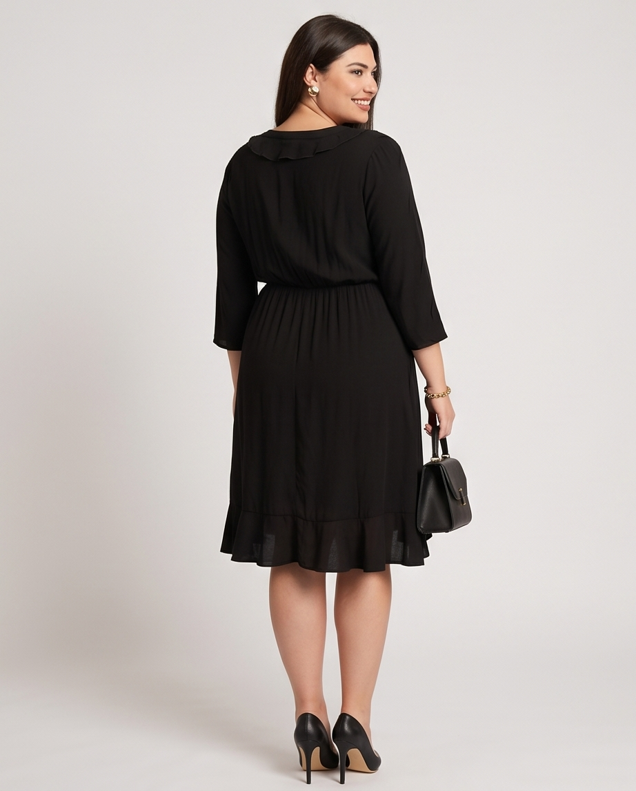 Plus Size Black Elastic Waist Wrap Dress