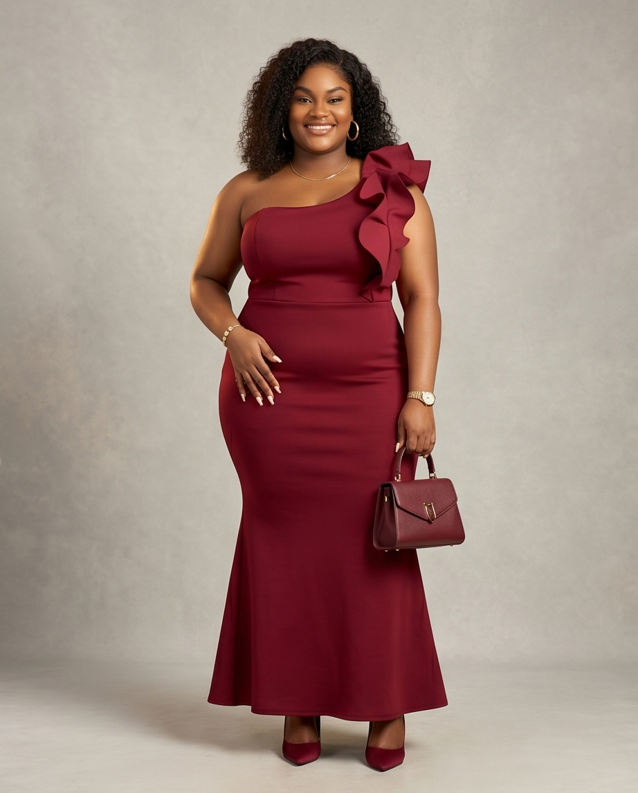 Plus Size Burgundy Mermaid Dress