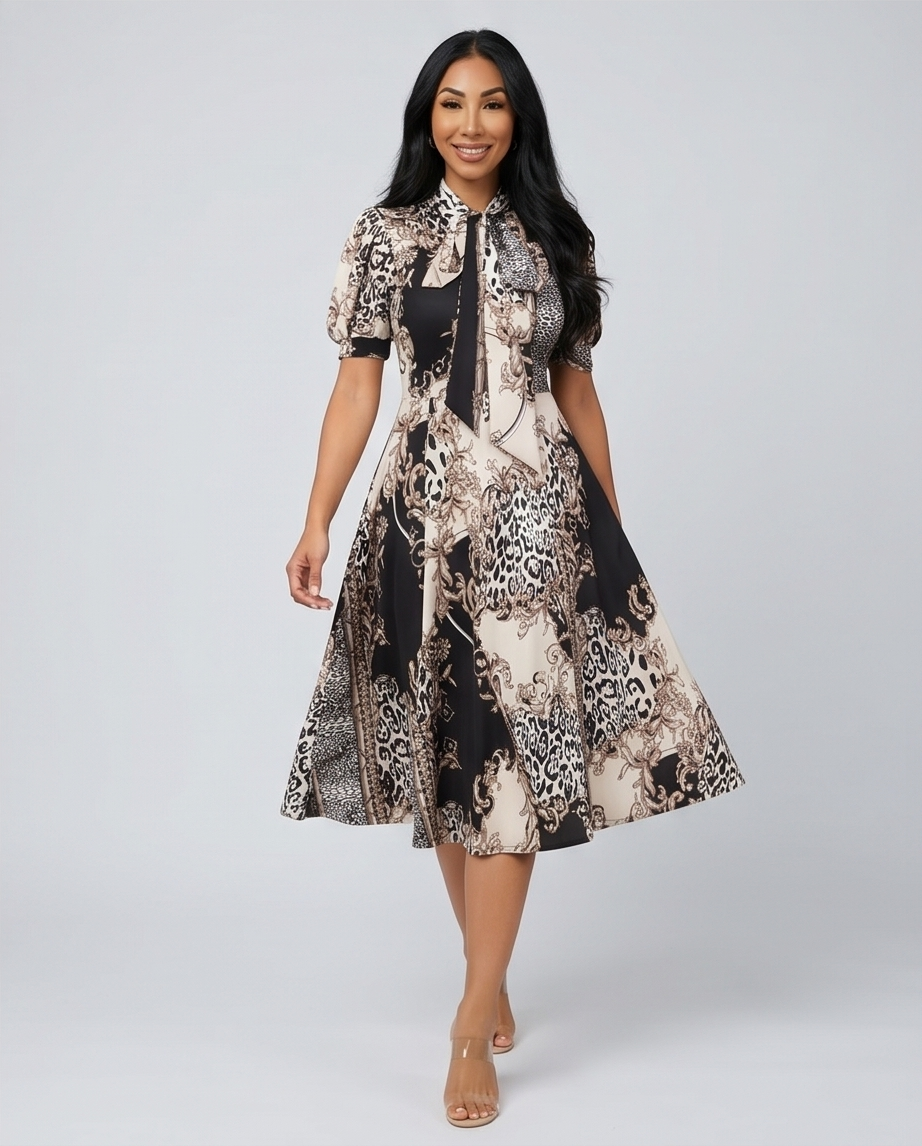 Multi Print Skater Midi Dress