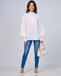 Elegant White Blouse with Balloon Sleeves