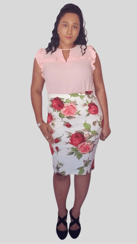 Plus Size Rose Print Skirt - 170