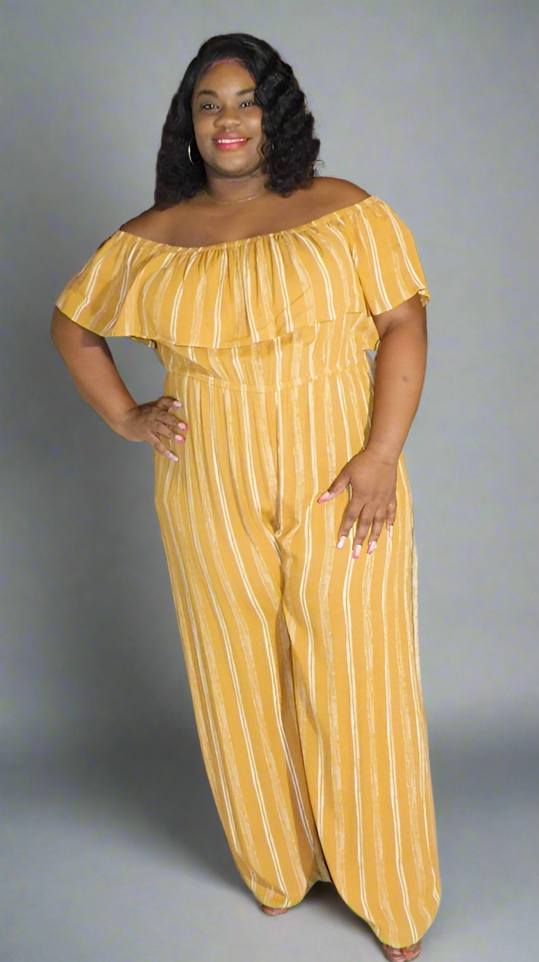 Plus Size Mustard Off Shoulder Jumpsuit - XP3021WYP
