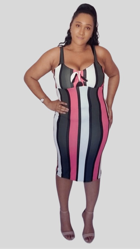 Blush Multi Striped Tie Front Dress - 1119