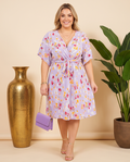 Plus Size Lavender Floral Belted Dress