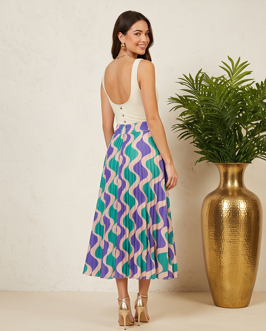 Ela Elastic Waist Pleated Skirt