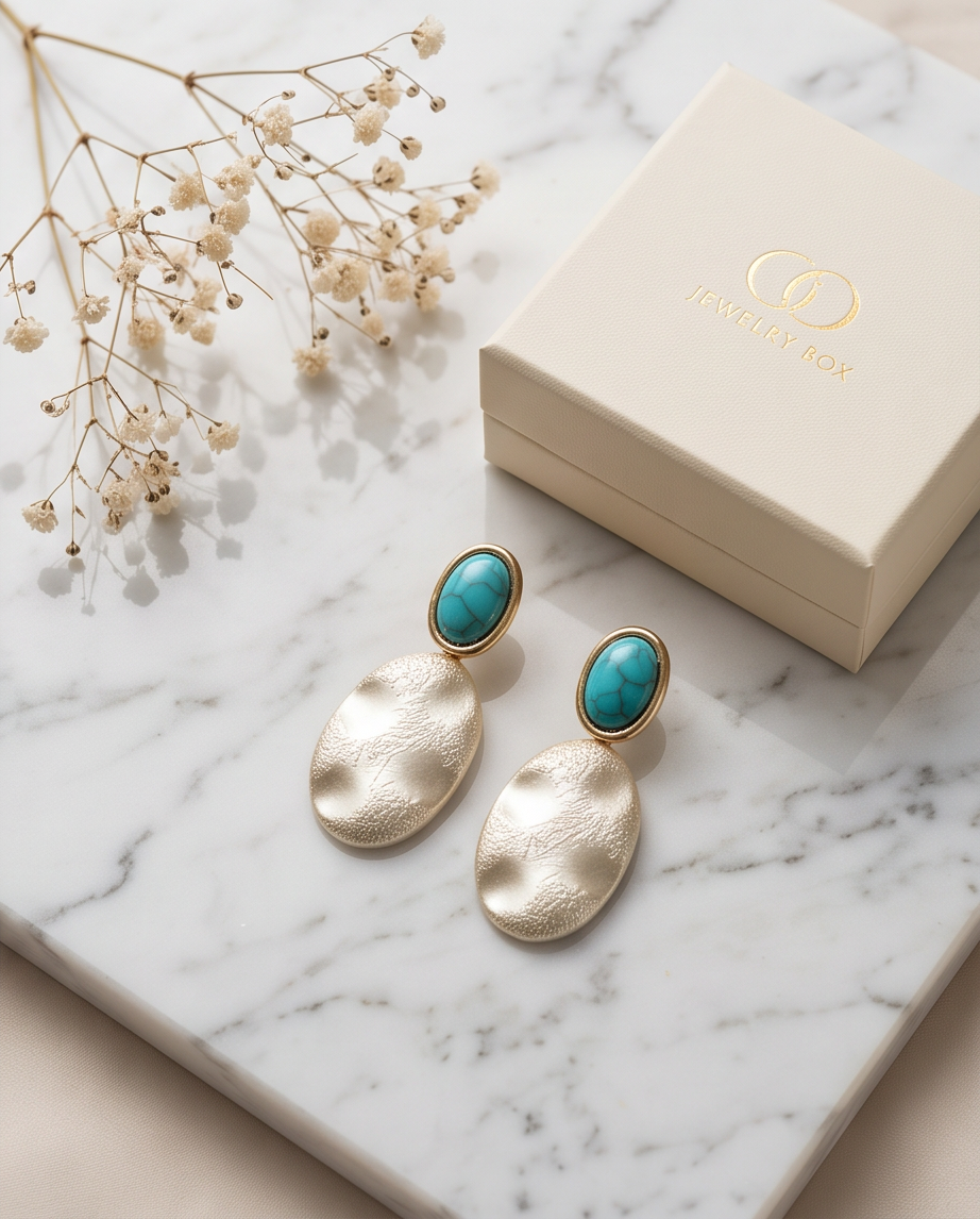 Teal Textured Oval Pearl Earrings