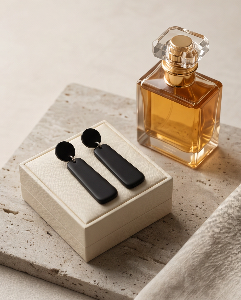 Black Drop Wooden Earrings