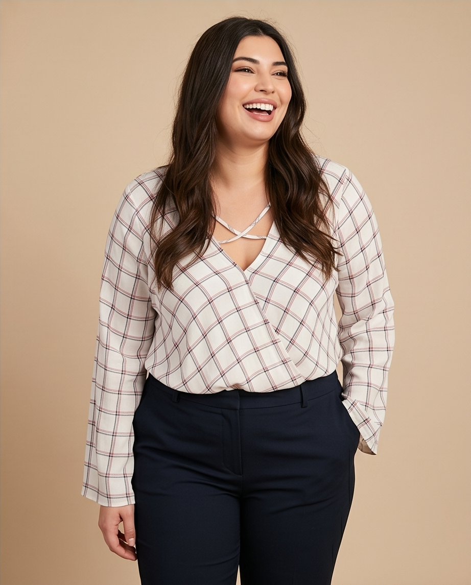 Plus Size Wrap Long Sleeve Top