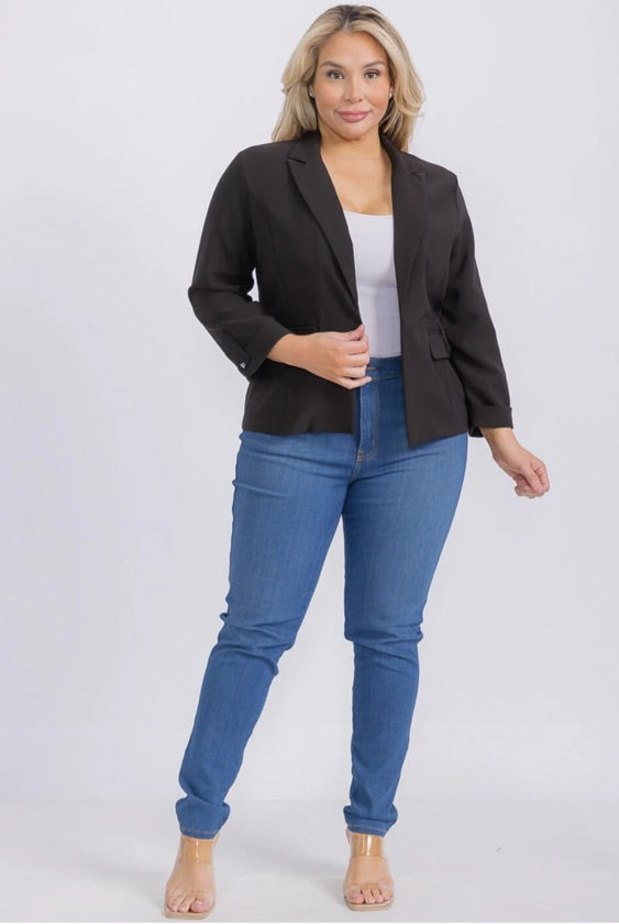 Plus Size Black Open Front Blazer - X930557-DK366