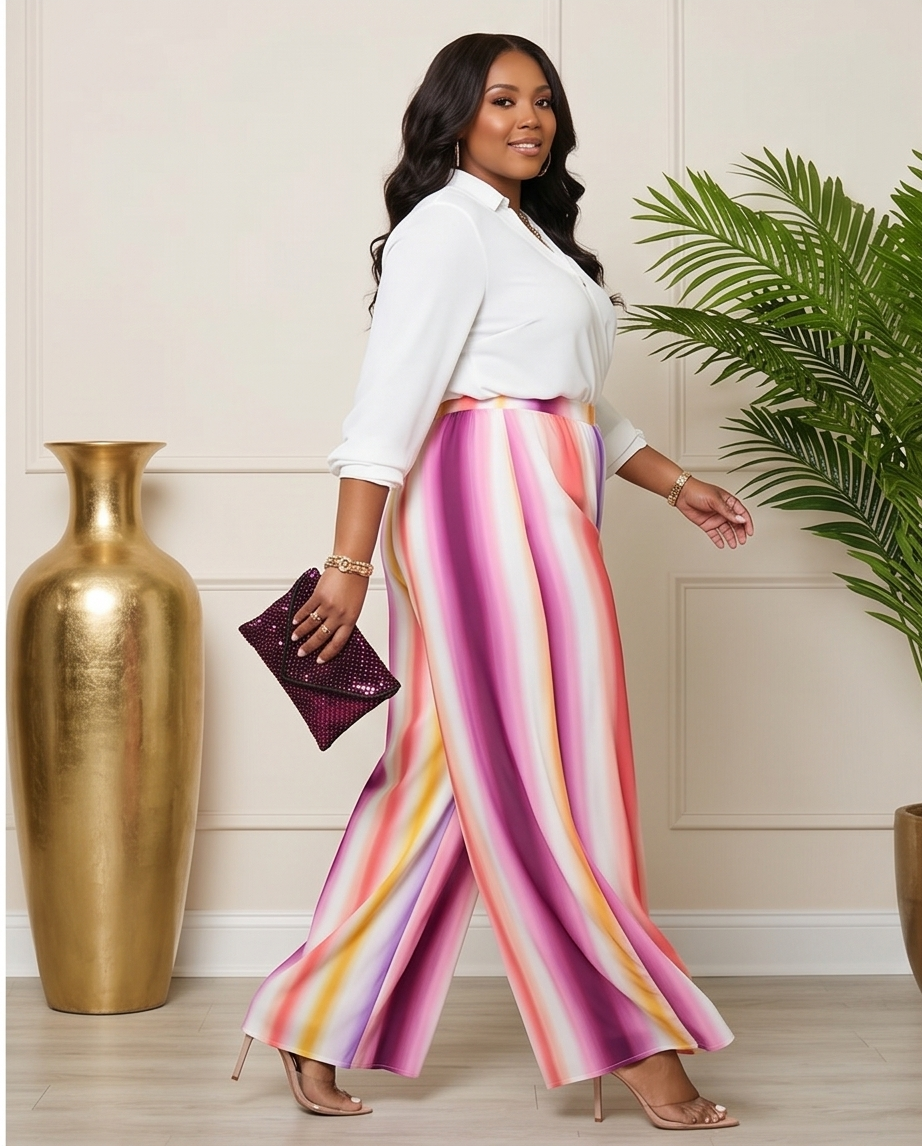 Plus Size Rainbow Flowy Pants