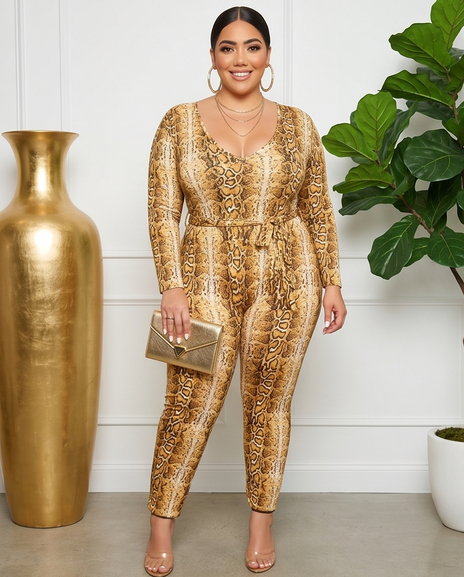 Plus Size Animal Print Jumpsuit