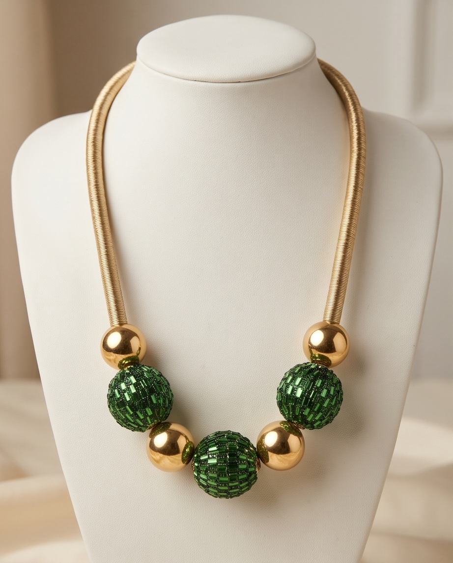 Gold & Green Tone Necklace Set