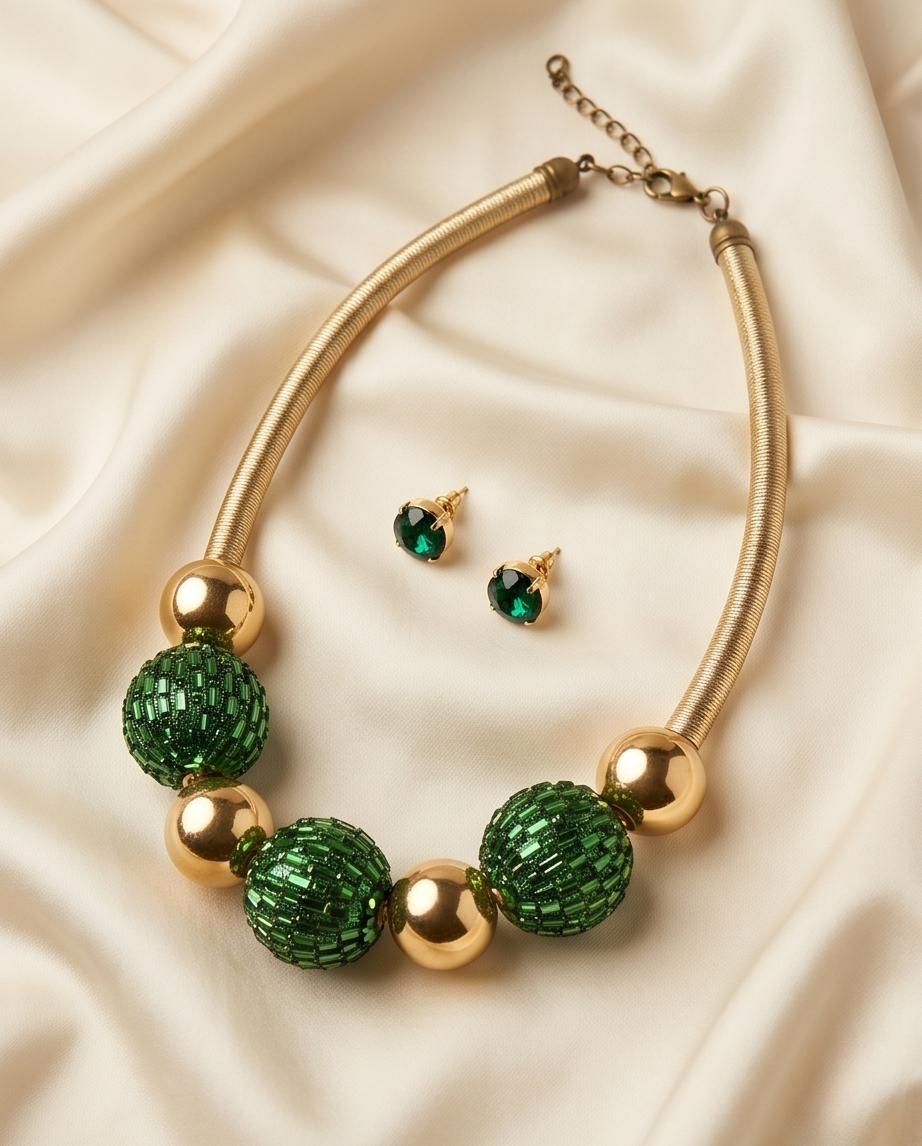 Gold & Green Tone Necklace Set