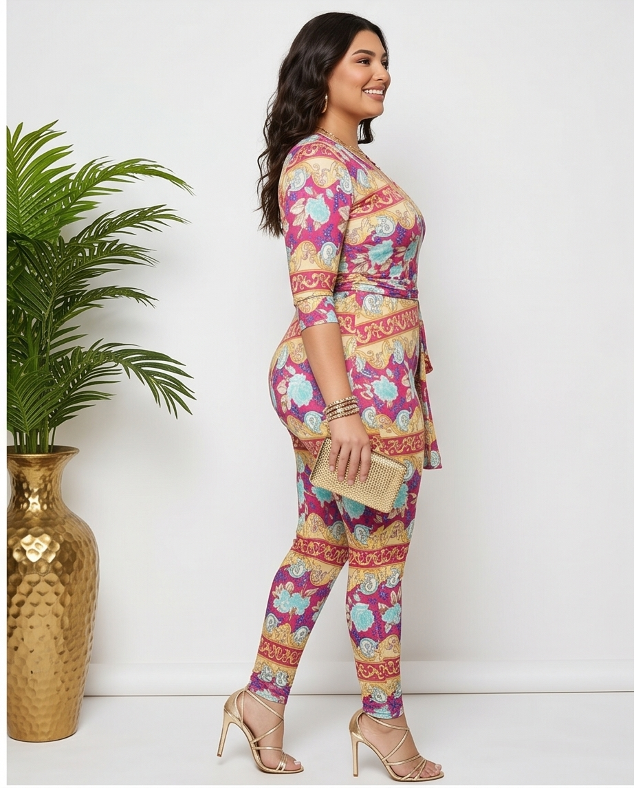 Plus Size Deep Neckline Fitted Jumpsuit